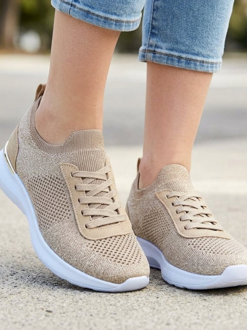 Anne Klein Shoes Women's Size 8 Rose Gold knit Akmodesty Modeo01F9 sneakers Box